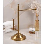 استند رو میزی جا حوله و دستمال برنجی رنگ طلایی مات با گوی کریستالی - Image 2