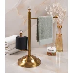 استند رو میزی جا حوله و دستمال برنجی رنگ طلایی مات با گوی کریستالی