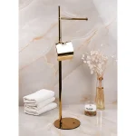 استند ایستاده جای دستمال و حوله ی پایه گرد برنجی رنگ طلایی براق - Image 2