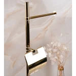 استند ایستاده جای دستمال و حوله ی پایه گرد برنجی رنگ طلایی براق - Image 3