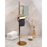 استند ایستاده جای دستمال و حوله ی پایه گرد برنجی رنگ طلایی براق