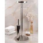 استند ایستاده ی جای دستمال و فرچه دار همراه با سینی گرد استیل براق - Image 4