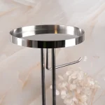 استند ایستاده ی جای دستمال و فرچه دار همراه با سینی گرد استیل براق - Image 3