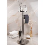 استند ایستاده ی جای دستمال و فرچه دار همراه با سینی گرد استیل براق