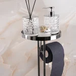 استند ایستاده ی جای دستمال و فرچه دار همراه با سینی گرد استیل براق - Image 2