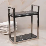 استند رومیزی دو طبقه بدنه کروم با کف سنگ مشکی s-1006 - Image 2