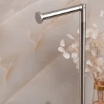 استند ایستاده فرچه دار با جای دستمال توالت پایه گرد رنگ استیل مات - Image 4