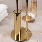 استند ایستاده فرچه دار با جای دستمال توالت پایه گرد رنگ طلایی براق - Image 3