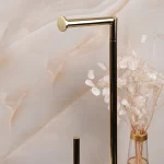 استند ایستاده فرچه دار با جای دستمال توالت پایه گرد رنگ طلایی براق - Image 4