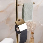 استند ایستاده دوبل جای دستمال و حوله ی پایه گرد برنجی رنگ طلایی مات - Image 4