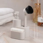 جا مایع اسکاچ ظرفشویی همراه با فرچه طرح بیضی رنگ کرم