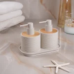 جا مایع دوقلو اکرولیک خط ریز بامبو رنگ کرم وانیل