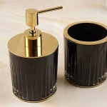 نیم ست کریستالی با سینی و سطل و فرچه مشکی با یراق طلایی براق کد38 - Image 5