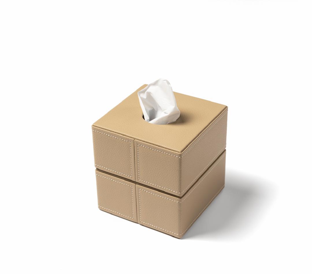 01b3479a-8c13-4a84-ba12-64566a8ba579 دستمال باکسی مربع چرمی رنگ کرم - Image 1
