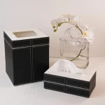 سطل و دستمال چرمی مشکی سفید