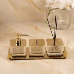 نیم ست کریستالی مربعی با سینی و سطل و فرچه طلایی کد44 - Image 3