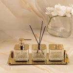 نیم ست کریستالی مربعی طرح خورشیدی طلایی براق با سینی کد45