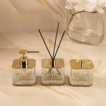نیم ست کریستالی مربعی طرح خورشیدی طلایی براق با سینی کد45 - Image 2