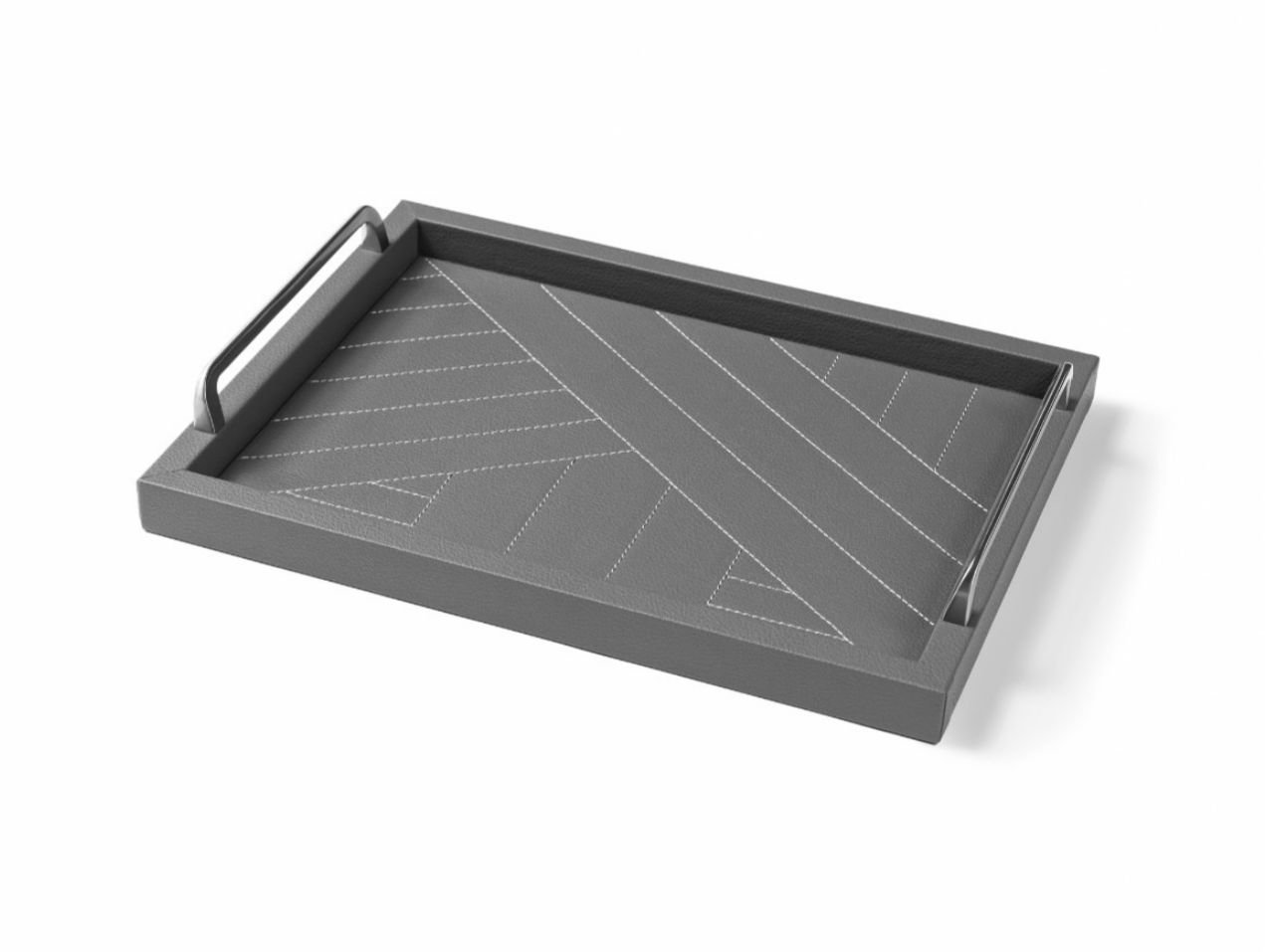 bd55fccc-a928-4c25-bd39-ab7e8a2d1a6b سینی دسته دار چرمی رنگ طوسی - Image 1