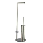 استند ایستاده با فرچه و جای دستمال توالت پایه گرد رنگ استیل براق کد 110-CR