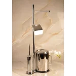 استند ایستاده با جای دستمال و حوله و سطل و فرچه رنگ کروم براق - Image 2