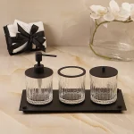 نیم ست کریستالی رده رده با یراق مشکی مات با سینی مشکی کد 56