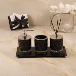 نیم ست کریستالی مشکی طرح لوزی با یراق کروم براق با سینی کد 57 - Image 2