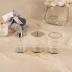 نیم ست کریستالی طرح راه راه با سینی رنگ کروم براق کد59 - Image 2