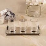 نیم ست کریستالی طرح راه راه با سینی رنگ کروم براق کد59