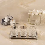 نیم ست کریستالی طرح لوزی با سینی رنگ کروم براق کد60