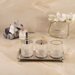 نیم ست کریستالی طرح رده رده با سینی رنگ کروم براق کد61