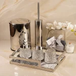 ست سرویس بهداشتی کریستالی با نیم ست توپی و سینی کفه سنگ - Image 2