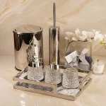 ست سرویس بهداشتی کریستالی با نیم ست توپی و سینی کفه سنگ - Image 3