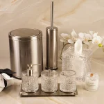 ست سرویس بهداشتی کریستالی خورشیدی با جای دستمال رنگ کروم مات