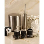 ست سرویس بهداشتی کریستال مشکی با سینی و سطل و فرچه کروم مات