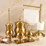 ست سرویس بهداشتی 6 پارچه برنجی با گوی کریستالی رنگ طلایی مات
