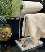 استند رو میزی دوبل پایه سنگ سفید رنگ طلایی s-1005 - Image 3