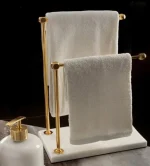 استند رو میزی دوبل پایه سنگ سفید رنگ طلایی s-1005 - Image 5