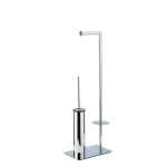 استنده ایستاده با جای دستمال توالت و فرچه پایه مستطیل رنگ استیل براق کد 6040-CR