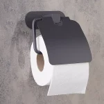 جای دستمال توالت کاوردار چسبی پایه گرد رنگ مشکی مات - Image 3