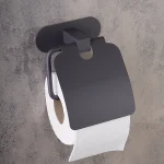 جای دستمال توالت کاوردار چسبی پایه گرد رنگ مشکی مات - Image 4