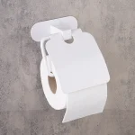 جای دستمال توالت کاوردار چسبی پایه گرد رنگ سفید - Image 4