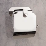 جای دستمال توالت کاوردار چسبی پایه گرد رنگ استیل براق - Image 2