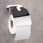 جای دستمال توالت کاوردار چسبی پایه گرد رنگ استیل براق - Image 3