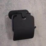 جای دستمال توالت کاوردار چسبی پایه گرد رنگ مشکی - Image 2