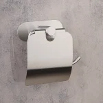جای دستمال توالت کاوردار چسبی پایه گرد رنگ استیل مات - Image 2