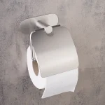 جای دستمال توالت کاوردار چسبی پایه گرد رنگ استیل مات - Image 4