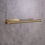 جای دستمال حوله ای رول بلند پایه گرد چسبی رنگ طلایی مات - Image 2