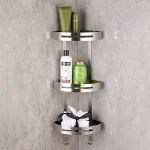 استند کنج حمام سه طبقه ضخیم برند اسمارت رنگ استیل مات