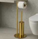 استند ایستاده با جای دستمال و فرچه پایه گرد رنگ استیل براق - Image 2